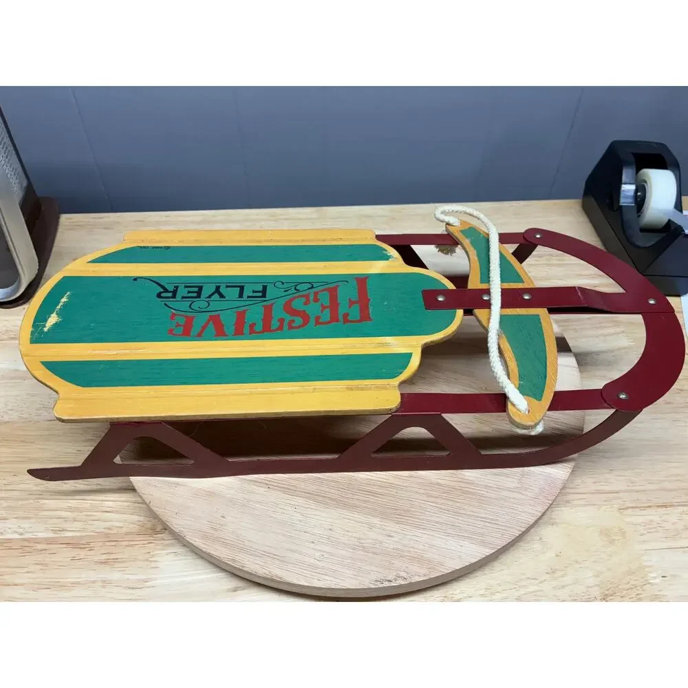 Pair of Wooden Sled Christmas Decorations | Festive Flyer 1995 Rustic Farmhouse